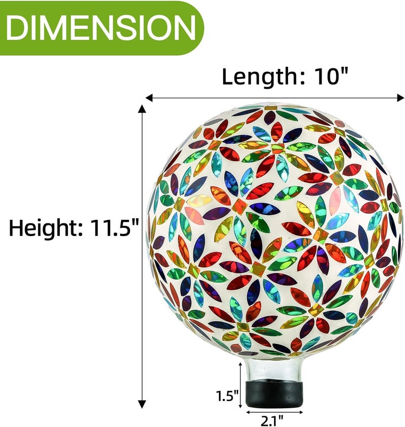 VOREEN Mosaic Glass Gazing Ball, Handmade Reflective Garden Globe for Outdoor Patio Lawn Yard Decor, 10" Multi-Colored Flower Pattern, Festive Decoration for Holiday Atmosphere - Image 5